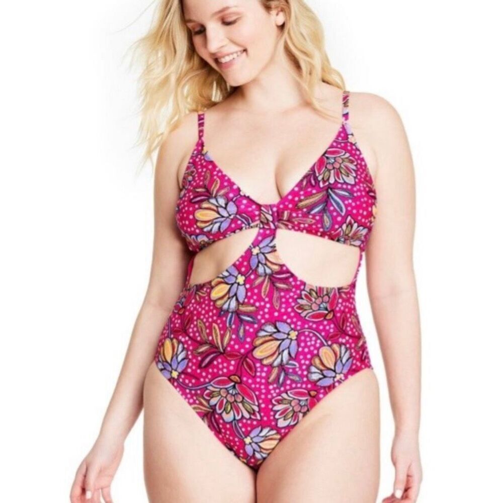 Tabitha Brown X Target Floral Print Front Cut Out One Piece Maillot Swimsuit